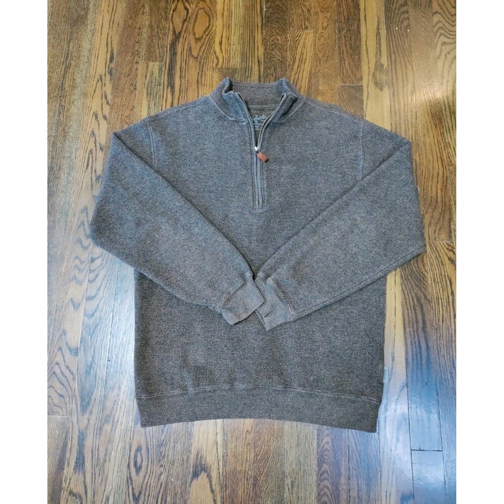 Woolrich 1/4 Zip Waffle Knit Sweater Men's M Brown 100% Cotton Mock Neck EUC